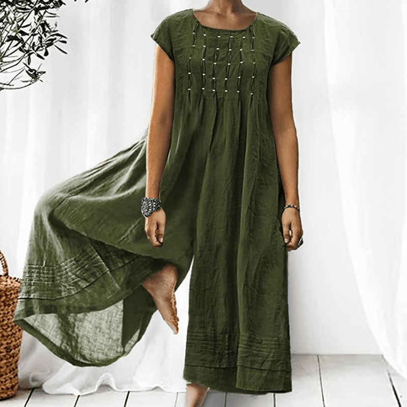 Casual Solid Color Short-Sleeved Jumpsuit