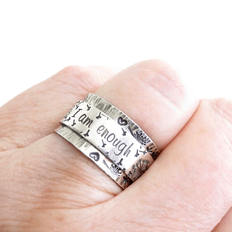 "I Am Enough" Silver Dandelion Ring