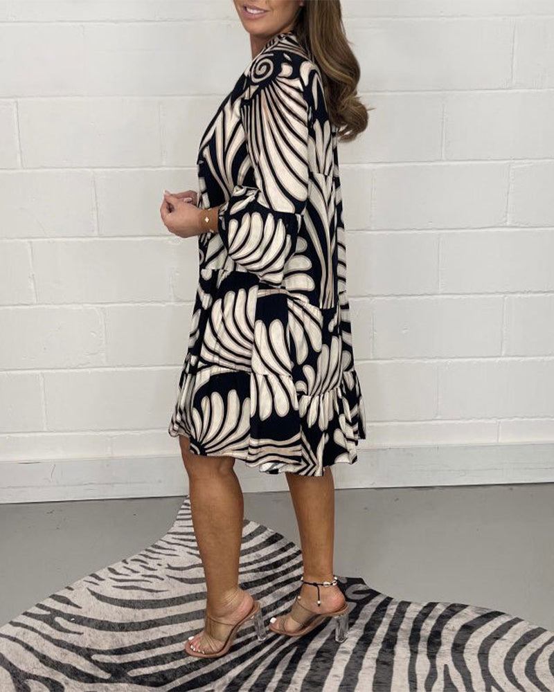 V-neck printed casual dress