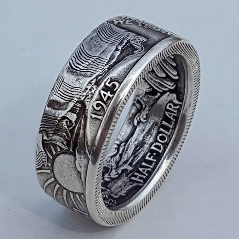 1945 Engraved Half Dollar Coin Ring