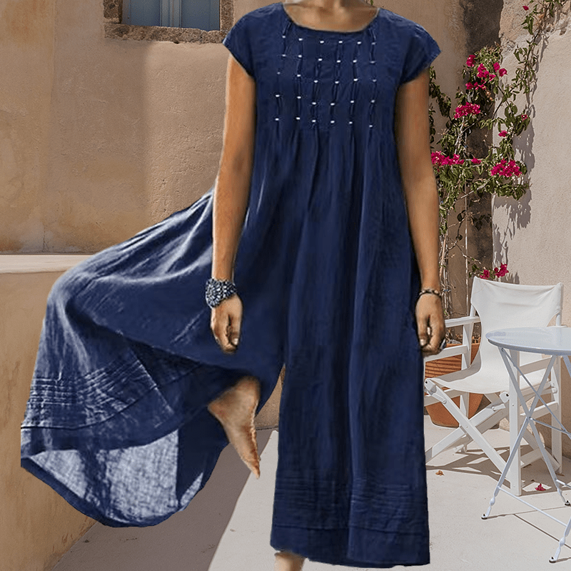 Casual Solid Color Short-Sleeved Jumpsuit