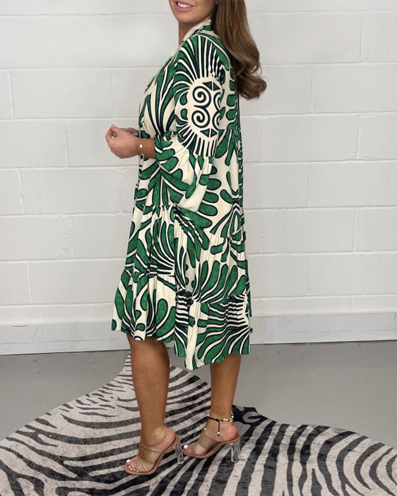 V-neck printed casual dress