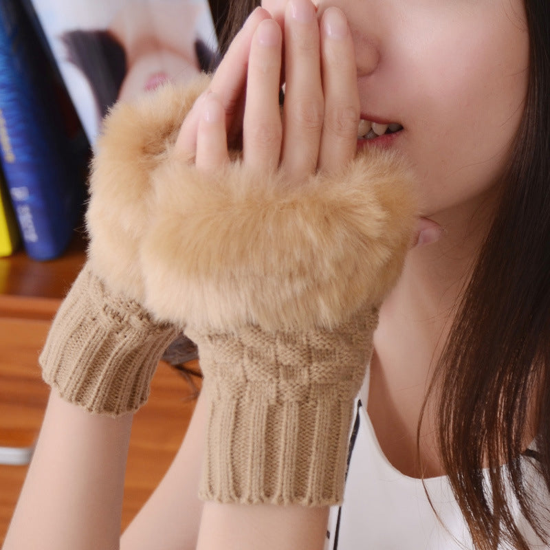 Faux Rabbit Fur Half Finger Gloves