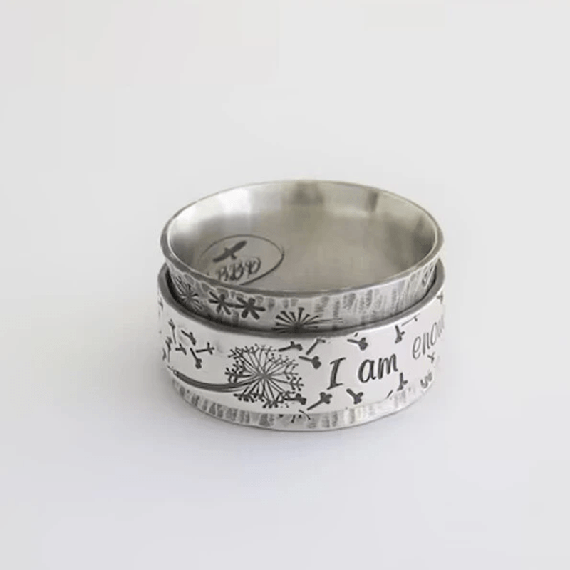 "I Am Enough" Silver Dandelion Ring