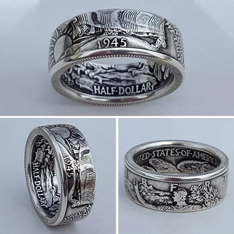 1945 Engraved Half Dollar Coin Ring