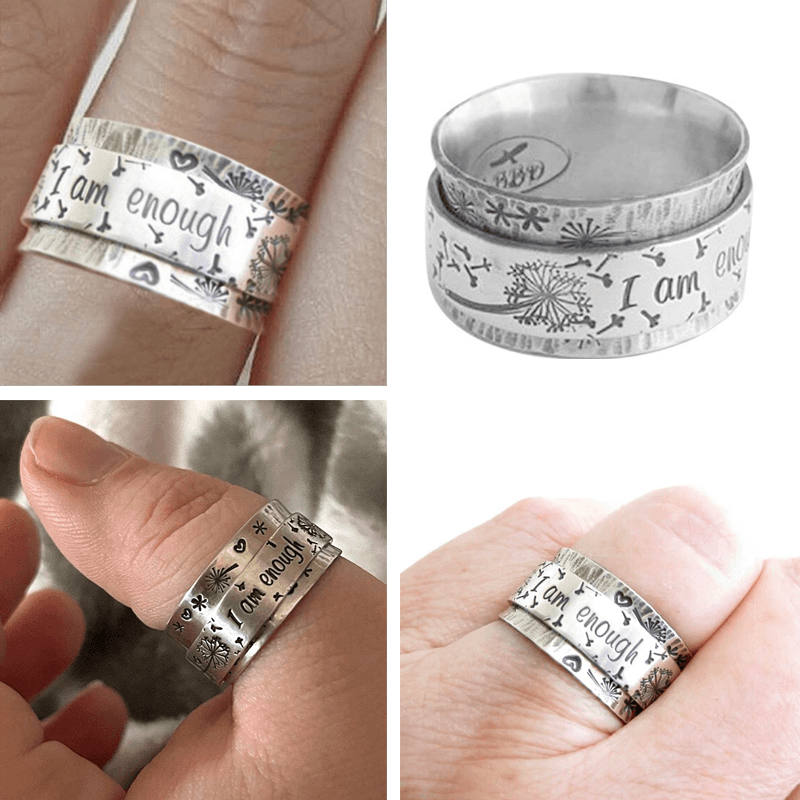 "I Am Enough" Silver Dandelion Ring