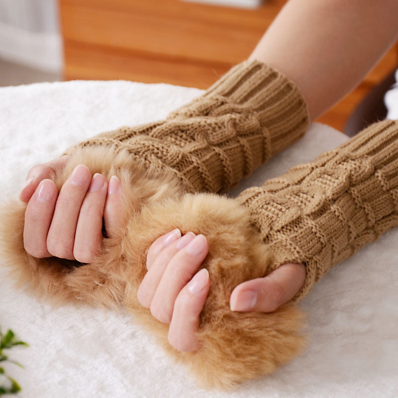 Faux Rabbit Fur Half Finger Gloves