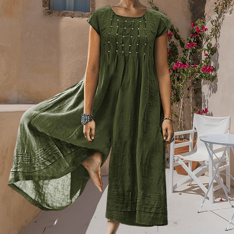 Casual Solid Color Short-Sleeved Jumpsuit