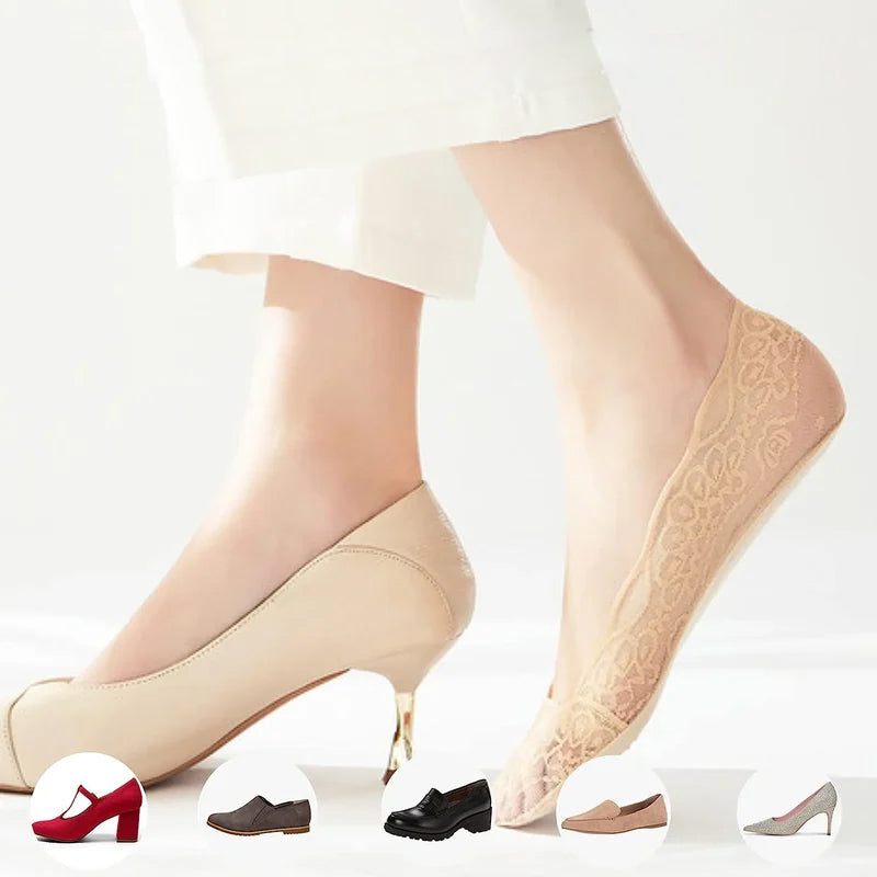 【3 Pairs】Lace No Show Liner Socks for Women