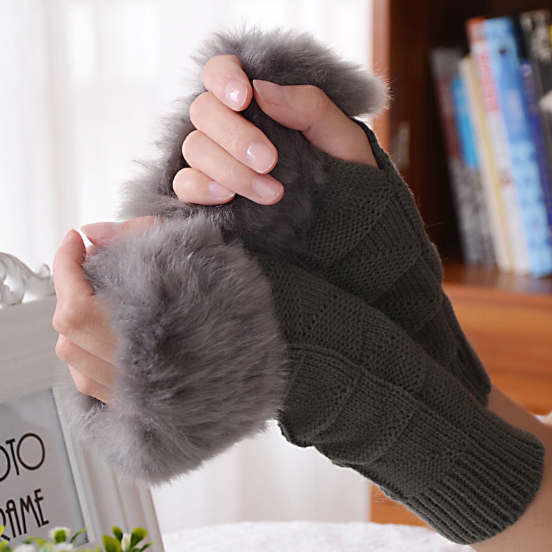 Faux Rabbit Fur Half Finger Gloves