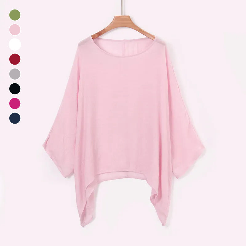 Solid Color Batwing Casual Loose T-shirt