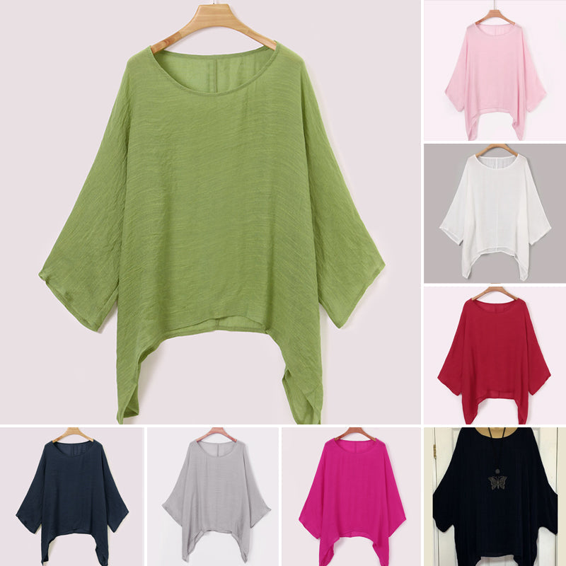 Solid Color Batwing Casual Loose T-shirt