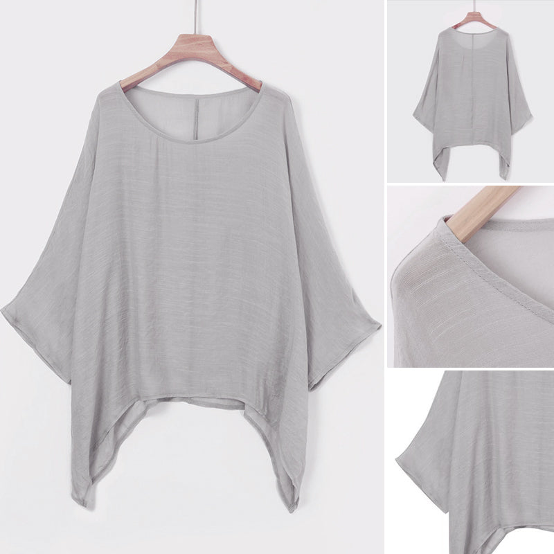 Solid Color Batwing Casual Loose T-shirt
