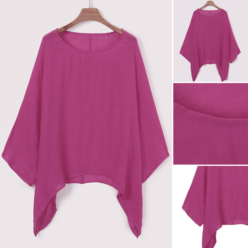 Solid Color Batwing Casual Loose T-shirt