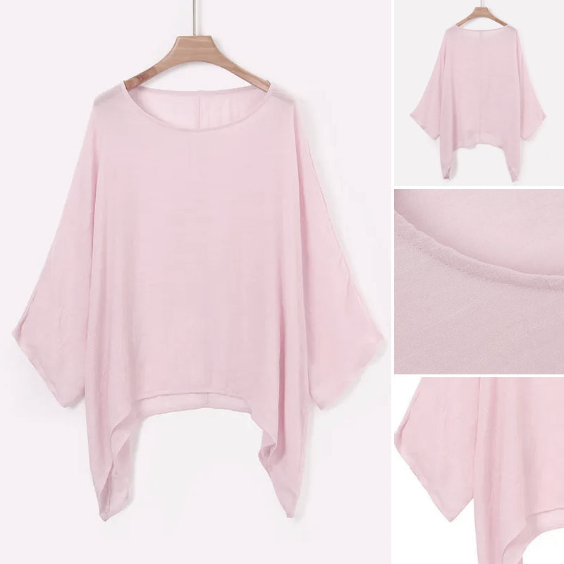Solid Color Batwing Casual Loose T-shirt