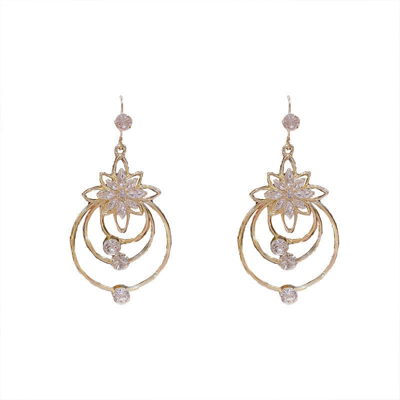 Crystal Lotus Three Hoop Earrings